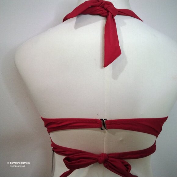 1950s Vintage Style TEMPT ME Red Padded Scrunchie Bikini Tie Halter Top NWT XL - Picture 3 of 7